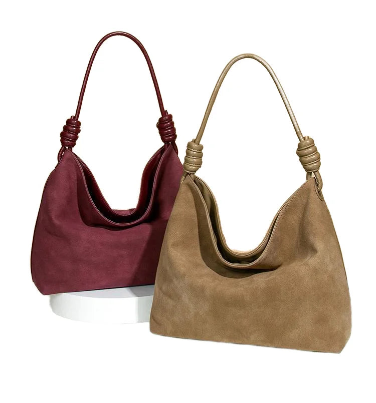 Luxury Suede Tote Bag Ladies 2026 Brown Woven Shoulder Casual Polyester Lining Bucket Shape
