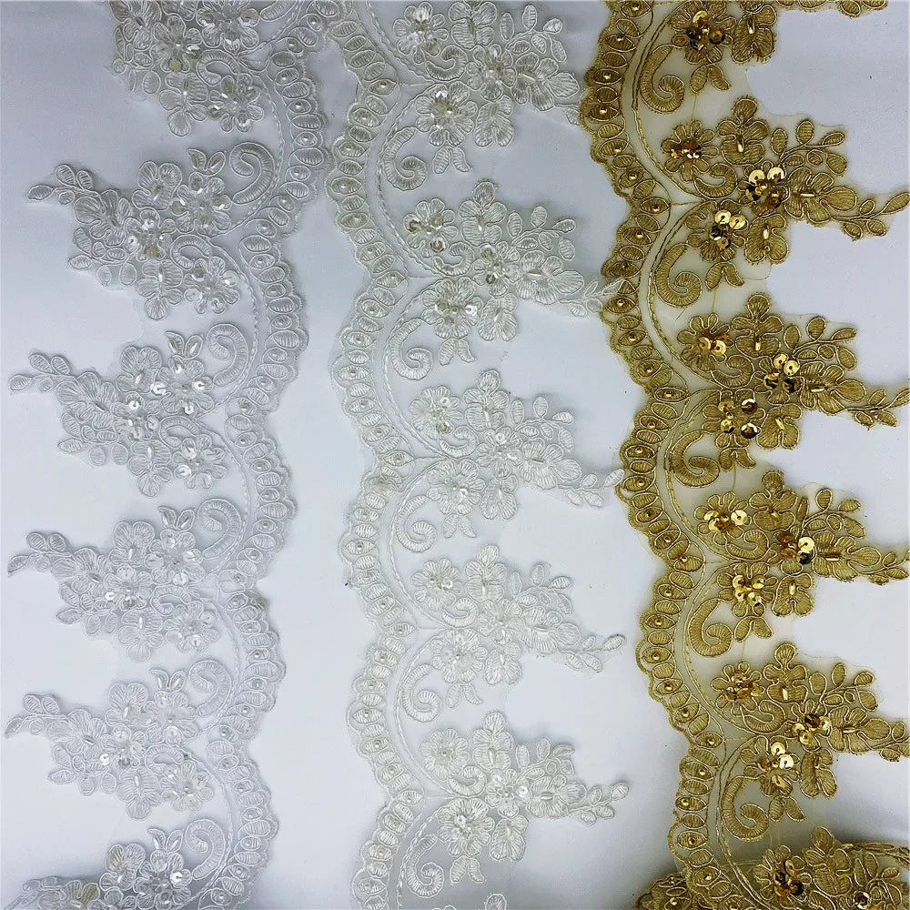 Hot Selling Beaded Embroidered Venise Floral Wedding Edging Bridal Lace Trim