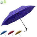 OVIDA 3-Fold Classic Travel Umbrella with Custom Leopard Design Purple Color Metal Frame Manual Opening