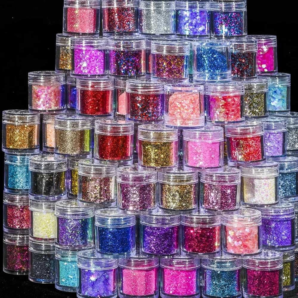 4-5pcs/set(4/5colors /set) 10ML Mix Nail Art Glitter Powder 0.2mm 1mm 2mm Glitter 3D Nail Decoration for Nail Art Decoration