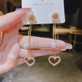 S925 Sterling Silver Pink Heart Shaped Tassel Earrings Fashion Jewelry Accessories
