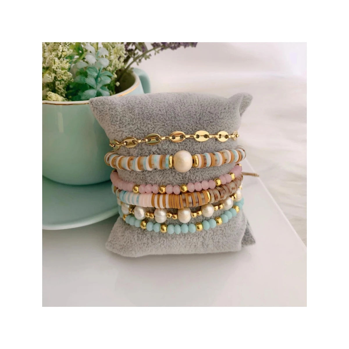 Bohemian Style Polymer Clay Bracelet Freshwater Pearl Stretch Bracelet Wholesale Handmade Beaded Bracelet