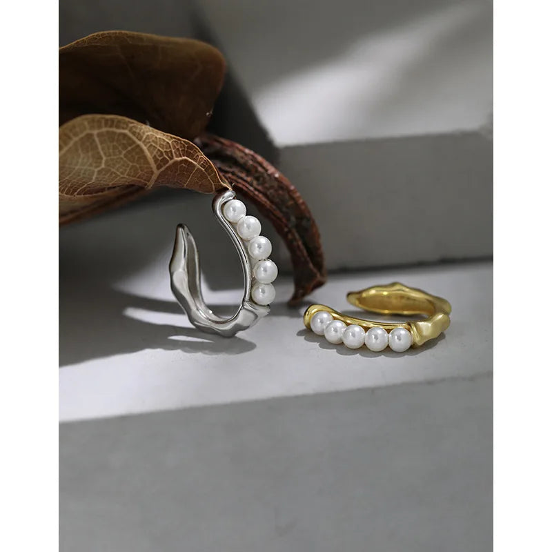 New Fashion Unique Design 925 Sterling Silver Ear Cuff Non-pierced Simple Style Pearl Earrings for Women YHE3058