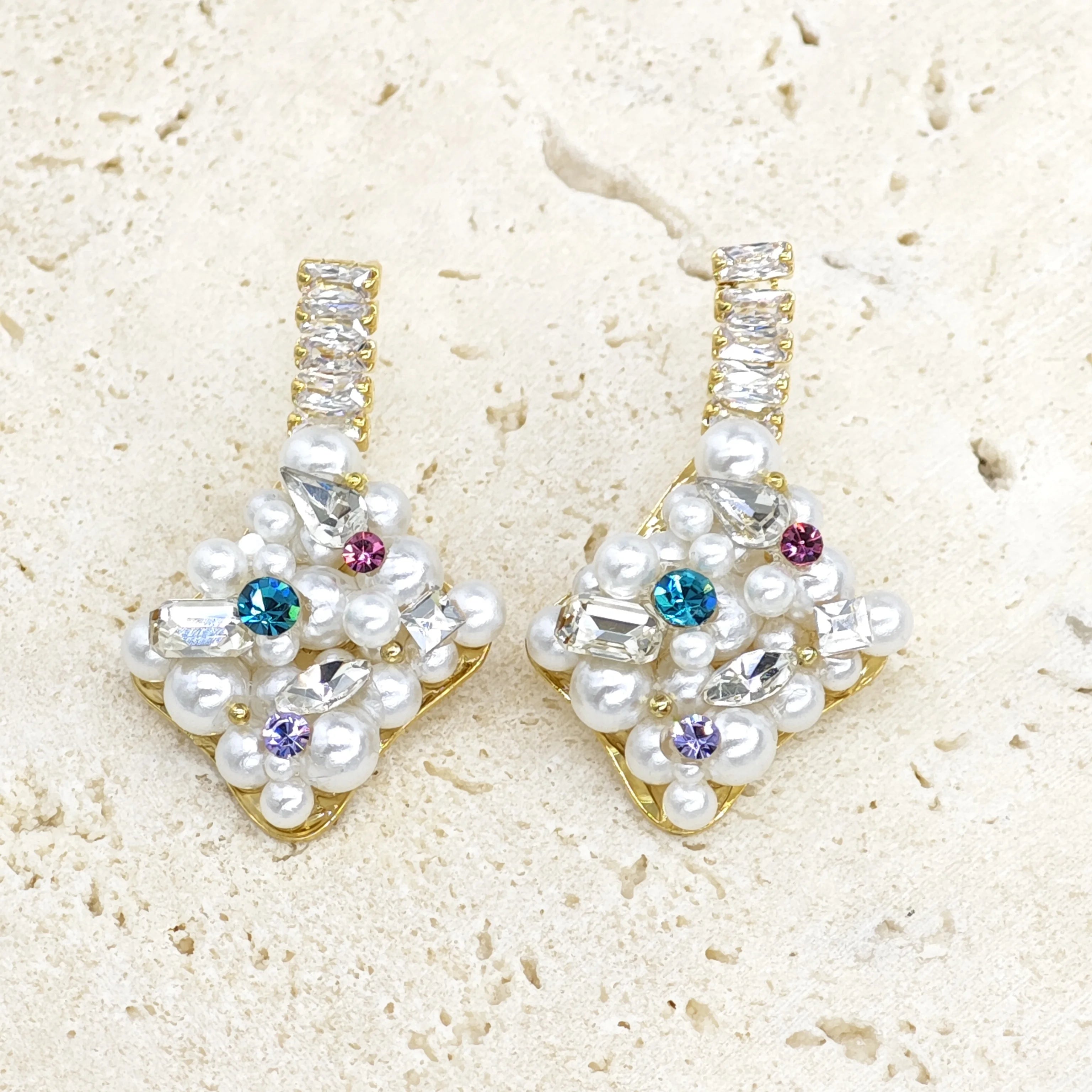 Ilona Fashionable Zircon Pearl Zircon Elegant Drop Earrings 2025 New Women's Jewelry Earring