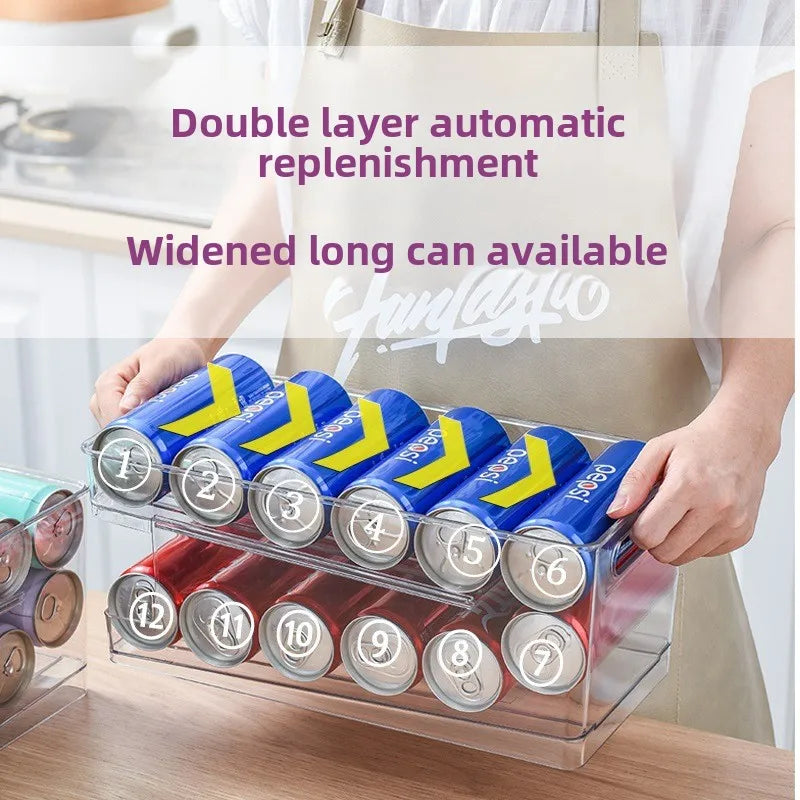 Extra Large Double-Tier Self-Rolling Storage Rack Refrigerator Beverage Storage for Beer Cola Soda & Pet Made of Durable Plastic