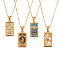 Real Gold Plated 316L Stainless Steel Natural Shell Pearl Onyx Rectangle Pendant Necklace for Women