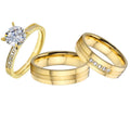 24 Carat Gold Plated Men's Women's Stainless Steel Wedding Engagement Rings Set CZ Diamond Designs Wholesale Price Bague Femme