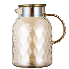 Elegant Diamond Design Glass Water Pitcher with Handle for Room Decor