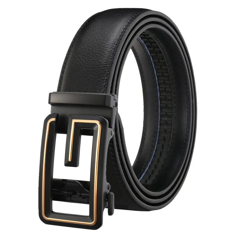 LQ Men's Automatic Buckle Belt Split Leather Belts for Men GuangZhou Alloy Buckle G Custom Logo OEM Factory Ratchet Belt