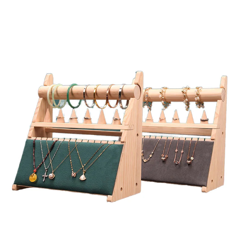 Multifunctional Solid Wood Jewelry Storage Rack Bangles Display Necklace Ring Ornaments Durable  Pouches Trays Packaging