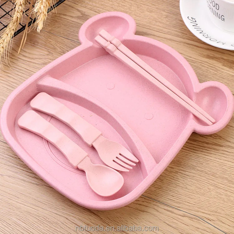 Wheat Straw Fiber Healthy and Durable Children Cute Cartoon Bear Shape Bowl Set