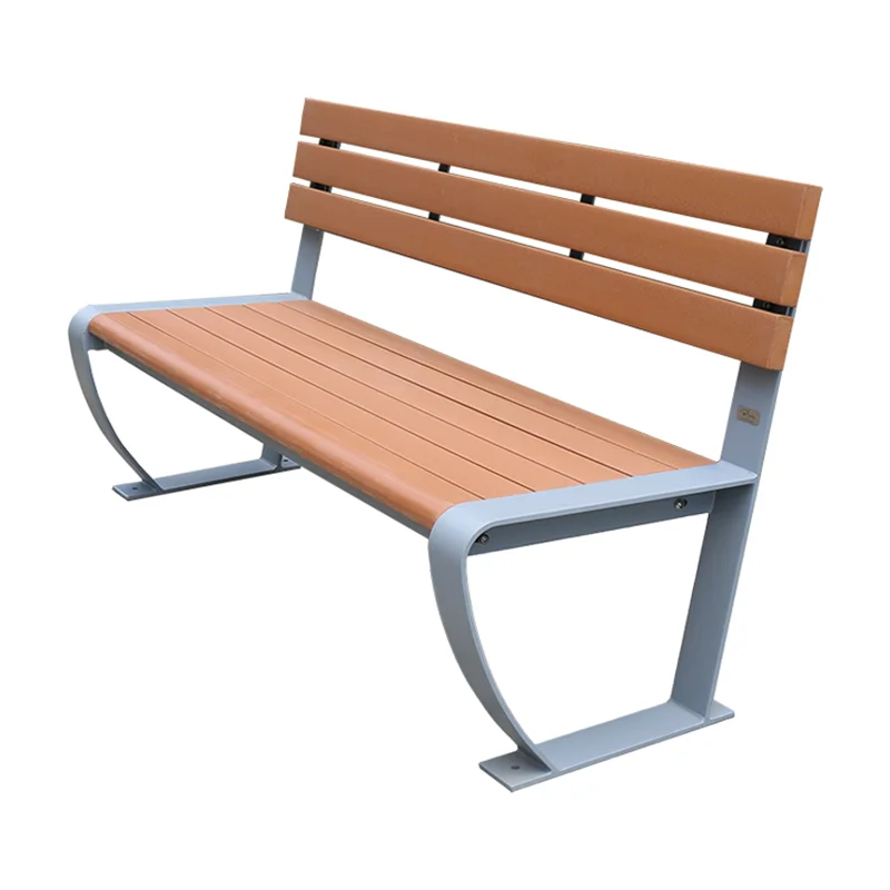 Outdoor Urban Street Furniture Commercial Wood Plastic Composite Bench Seat Outside Park Public Wpc Wooden Slats Seating Bench