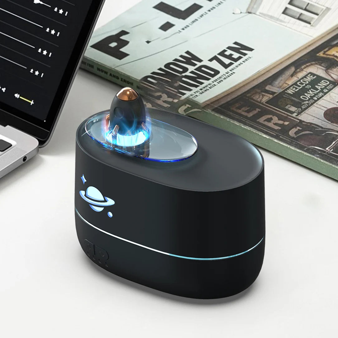 7 Color Flame Humidifier Rocket Planet Design Small Night Light Desktop Essential Oil Aroma Diffuser for Home Bedroom Household