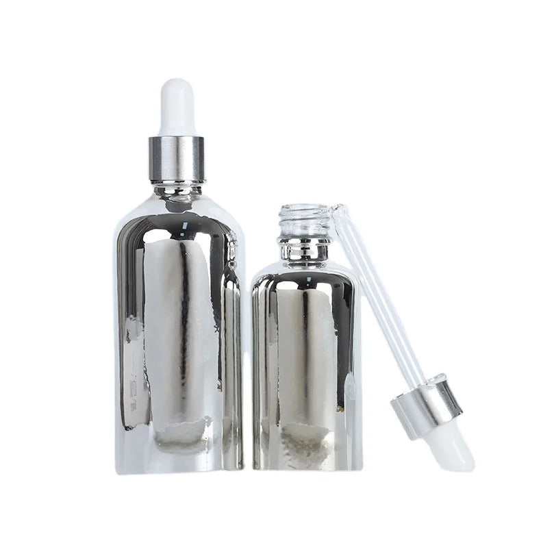 Wholesale 5ml 10ml 15ml 20ml 30ml 50ml 100ml Custom Printed Silver Glass Essential Oil Dropper Bottle