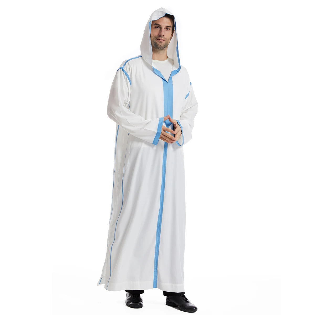 Muslim Arab Mens Islamic Thobes Long Robe Hooded Men Thobes Solid Color Jubbah Muslim Thobe for Men