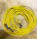 Yellow Glass Seed Beads Blue Crystal Bead Tie on Waist Beads Belly Body Chain with Clasp Double Cotton String for Ladies
