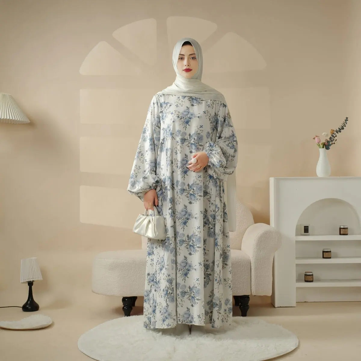 New Arrival Satin Modest Casual Dresses Long Sleeve Abaya Women Muslim Dress for Summer