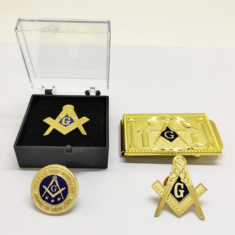 Hot Sale Mason Pin Metal Custom Gold Club Masonic Badge Freemason Regalia Enamel Lapel Masonic Pin Money Clip Mason Pin