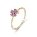 Trendy Cute 925 Sterling Silver 14K Gold Plated Zircon Pink Natural Turquoise Daisy Flower Ring for Women