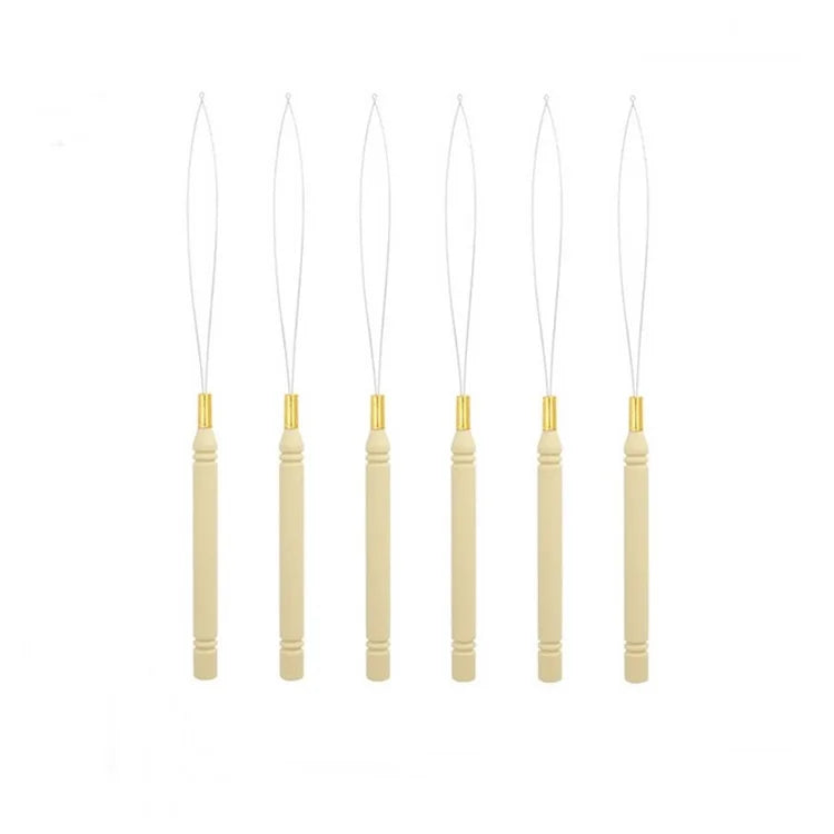 Wholesale Wooden Handle Micro Rings Beads Links Hair Extension Tools Needle Loop Threader for Braid Hair Weaving