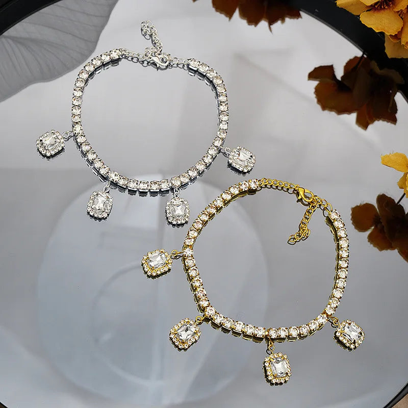 Luxury Diamond Classic Big Crystal Silver and Gold Plated Fashion Anklet for Women