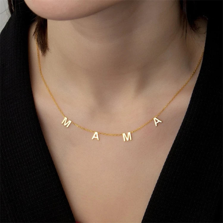 Fine Trendy Personalized Initial Letter Necklace 925 Sterling Silver Custom Name MAMA Necklace for Mom Gifts
