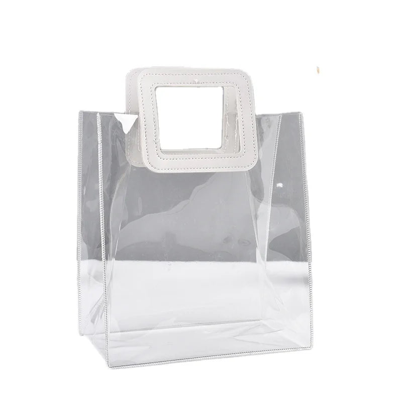 Plastic Square Portable Handbag Transparent PVC Gift Packaging Bag for Clothing Advertising Shopping Tote for Promotions