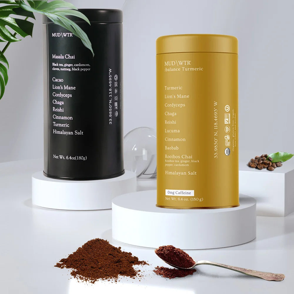 Mushroom Coffee Turmeric Powder Tin Box Packaging for Supplements Luxury Tall Chocolate Cocao Metal Airtight Tea Tin Can Black