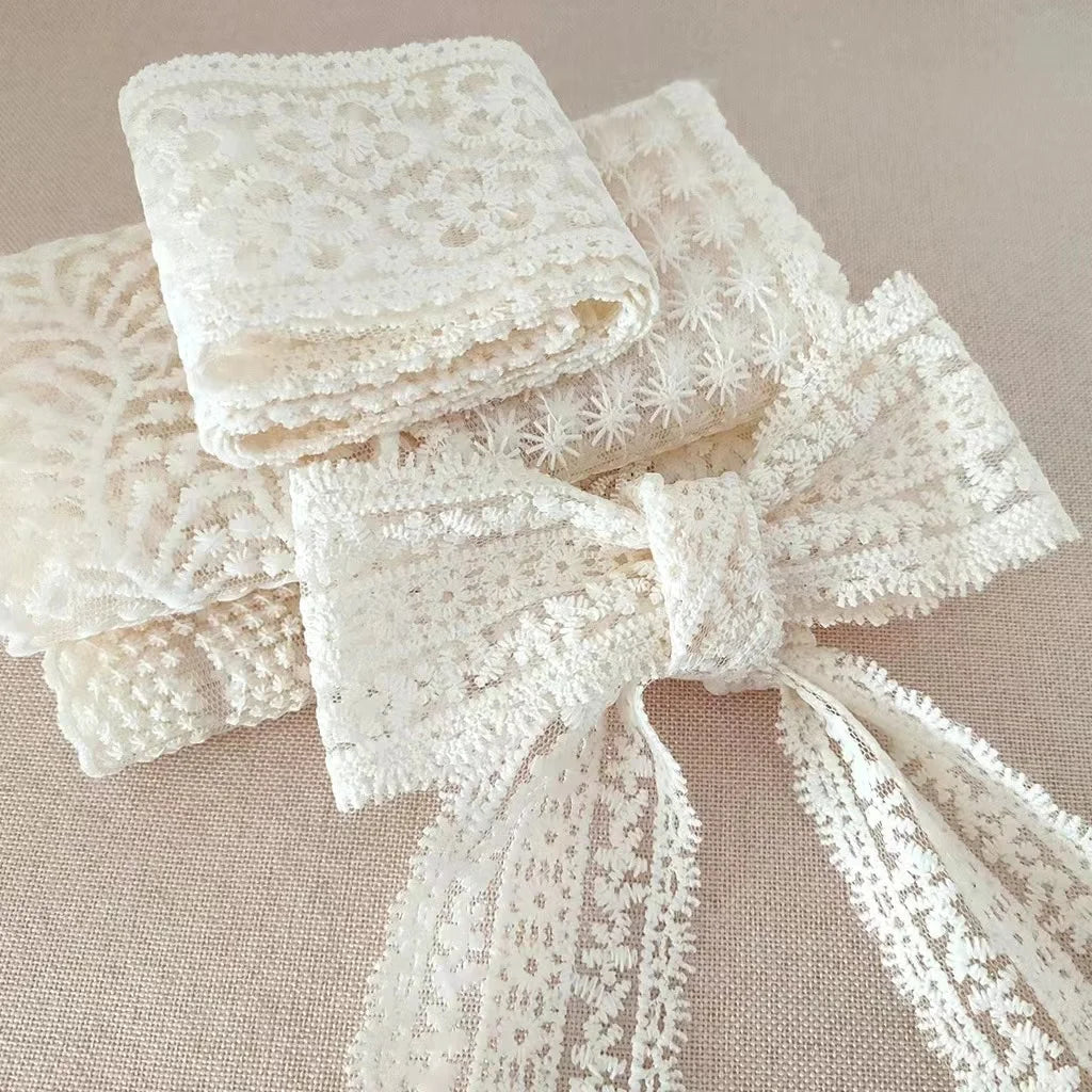Gathered Cotton  Embroidered Flower Lace Trim