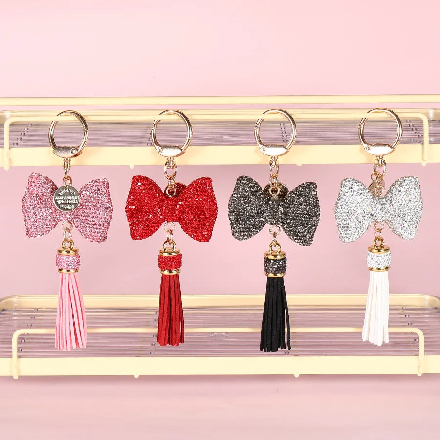 Hot Sale 3d butterfly Tassel Charm Rhinestone Bow Crystal Keychains for Women