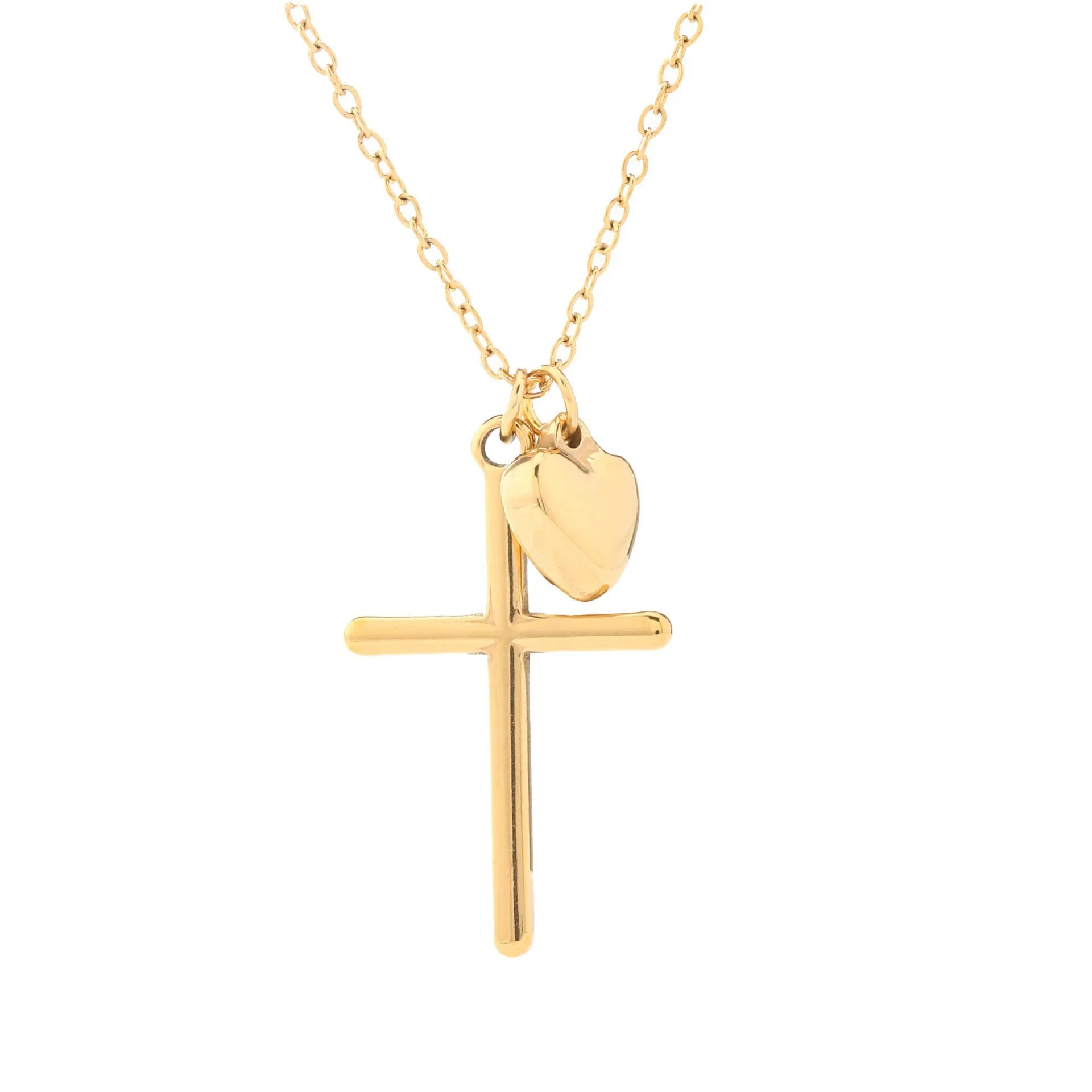 MECYLIFE Women Fashion Cross Necklace 18K Gold Jewelry Heart Necklace Stainless Steel Jewelry