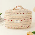 Private Label Travel Flower Organic Cotton Quilting Cute Pink Makeup Bag Mini Zipper Quilted Cosmetic Pouch Bag