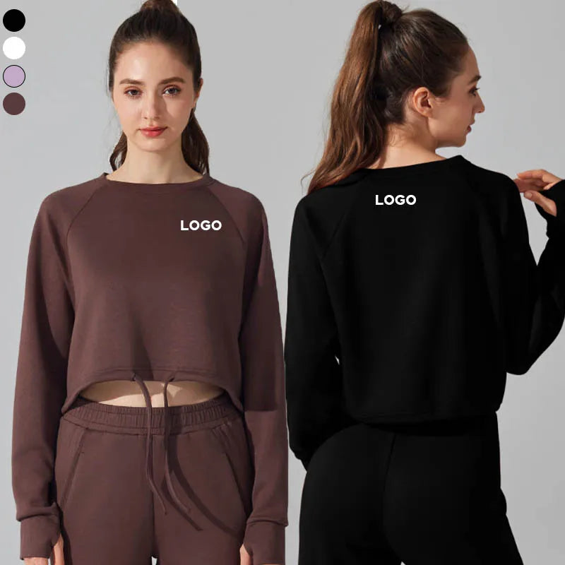 XW-YC326 Drawstring Wholesale Loose Fitness Hoodie Casual Sportswear Custom Long Sleeve Gym Yoga Sports Tops for Women