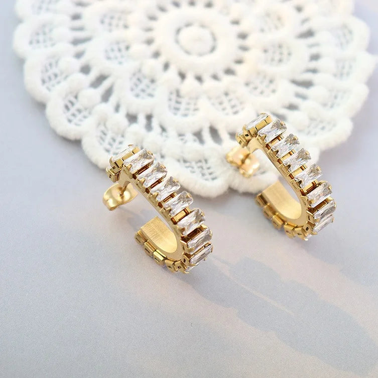 Bling Funky Dainty Stainless Steel Gold Plated Earrings Women Trendy Cubic Zirconia Stud Earring