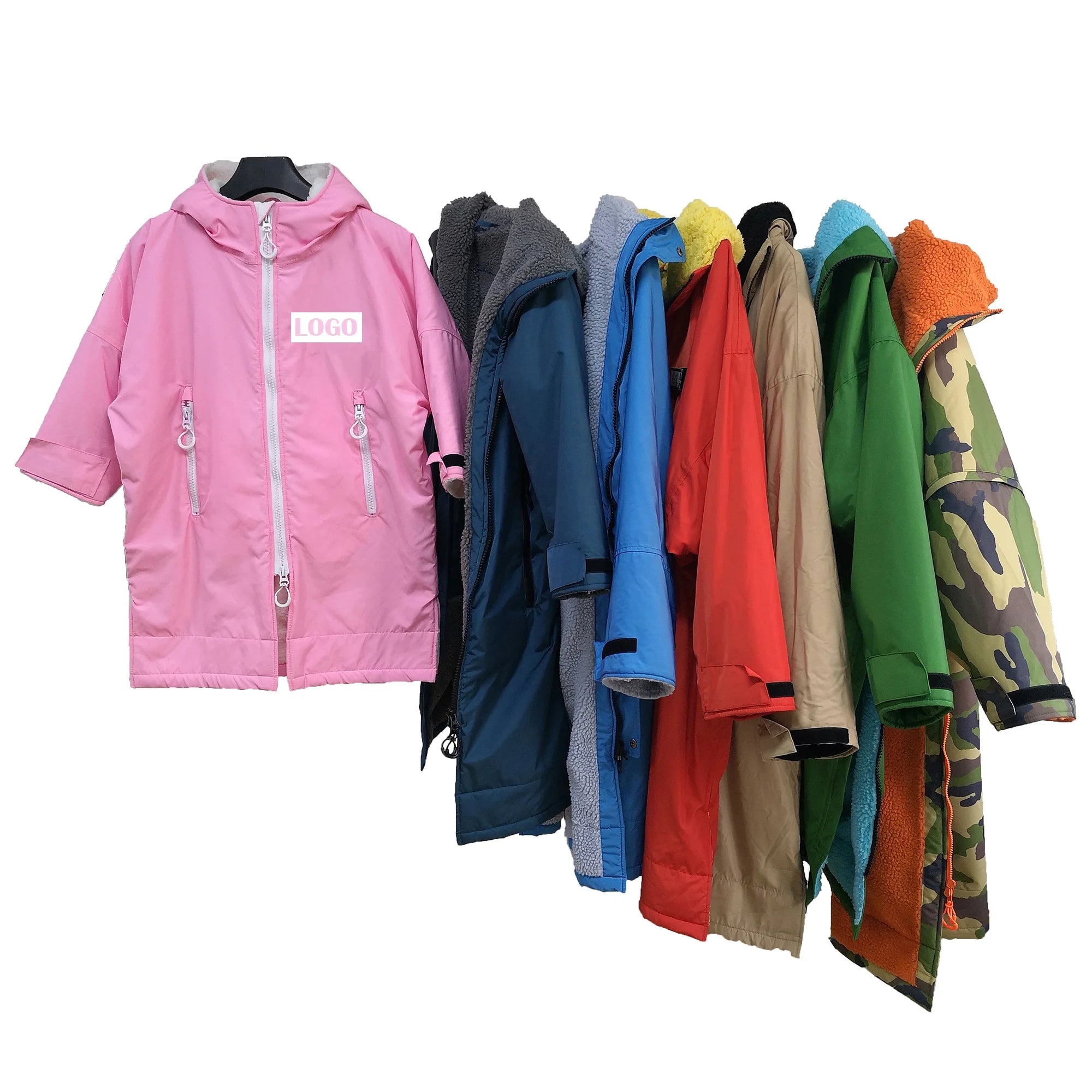 Wholesale Personalized logo Fleece Towel Lining Waterproof Hooded Surf Swim Changing Robe Parka Youth Kids