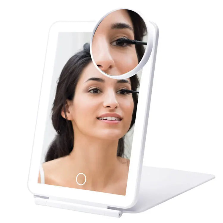 Square Desktop Rechargeable Portable LED Makeup Mirrors With 10X Magnifying Mirror