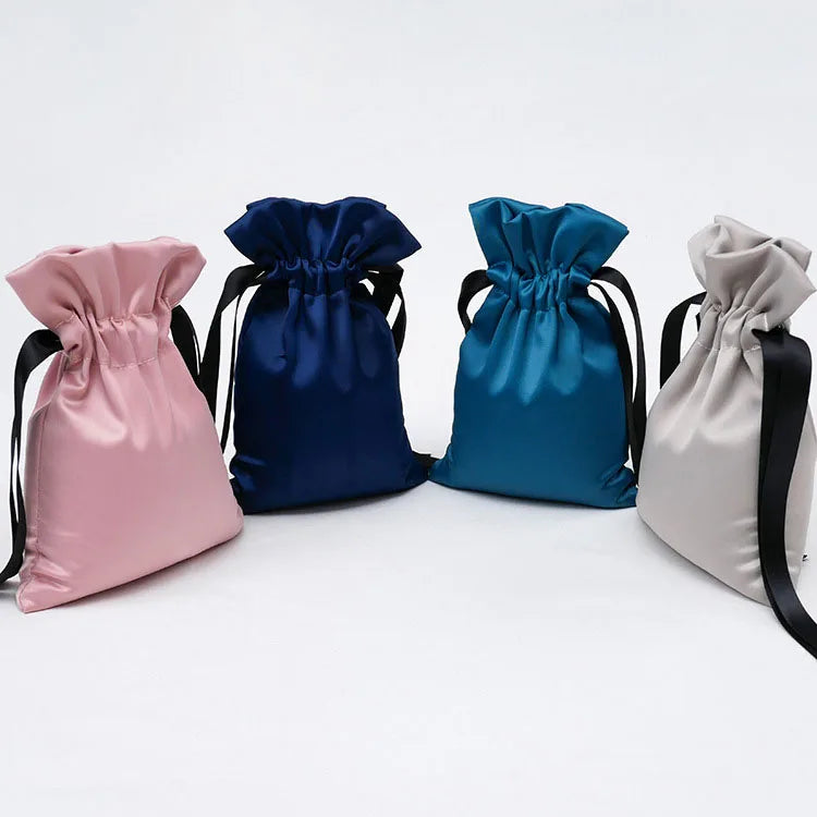 Wholesale Customized Small Satin Velvet Jewelry Pouch Soft Cosmetics Drawstring Bag with String for Shopping Plastic Packaging