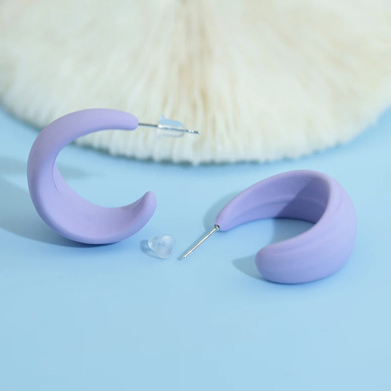 Cute Candy Color Lacquer Striped C-Ring Stud Earrings Dome Hoop Clip Earrings Fashion Jewellery Wholesale