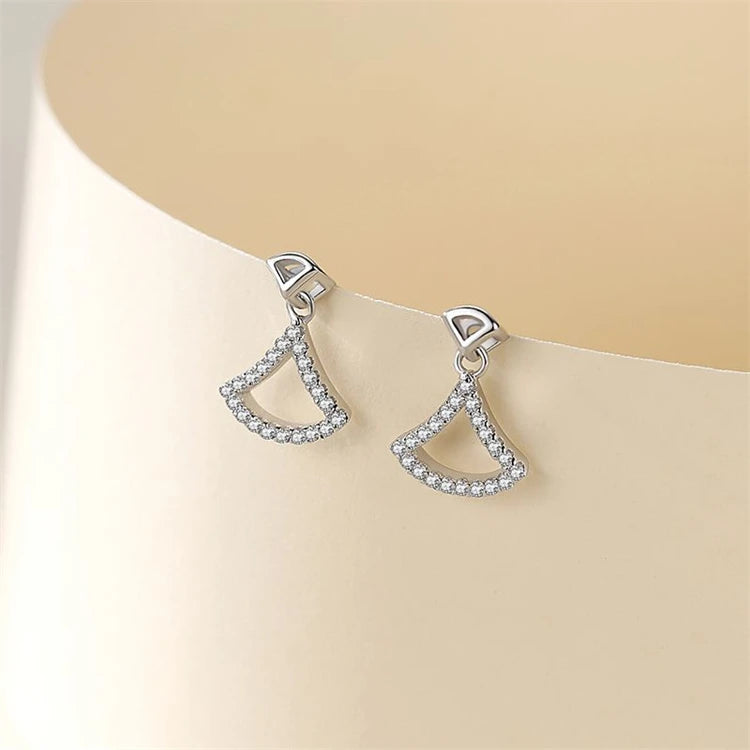 Trendy 925 sterling silver women simple fan-shaped full diamond stud earrings personality fashion small skirt earrings