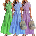 FD492 Hot Selling Summer Dresses for Women Elegant Stripe Printed Short Sleeve Loose Shirt Dress Long Maxi Dress for Ladies