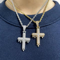 CZ Diamond Drip Crucifix Pendant Bling Gold Plated Charm Tiered Dripping Cross Necklace Religious Ice Out Jewelry