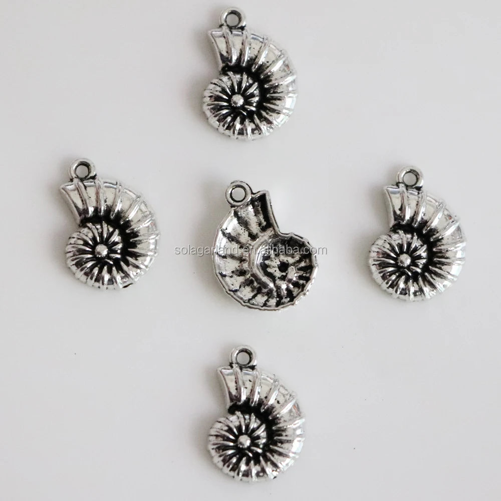 Antique Silver Snail Shell Swirl Round Charms Necklace Pendants for Diy Craft Making