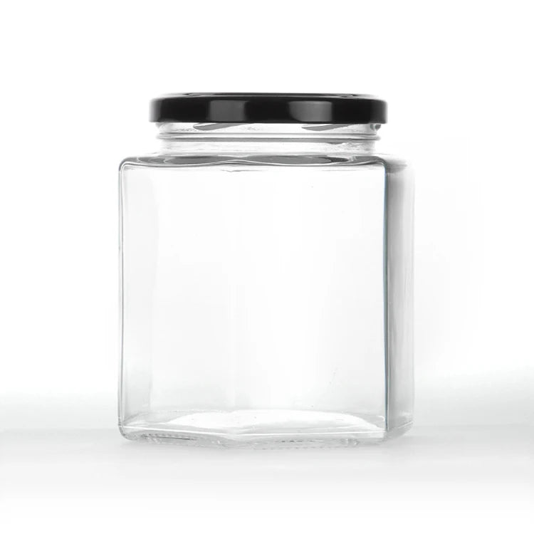 Transparent Glass Hexagonal Honey Jar Empty Can for Pickles Jelly Sugar