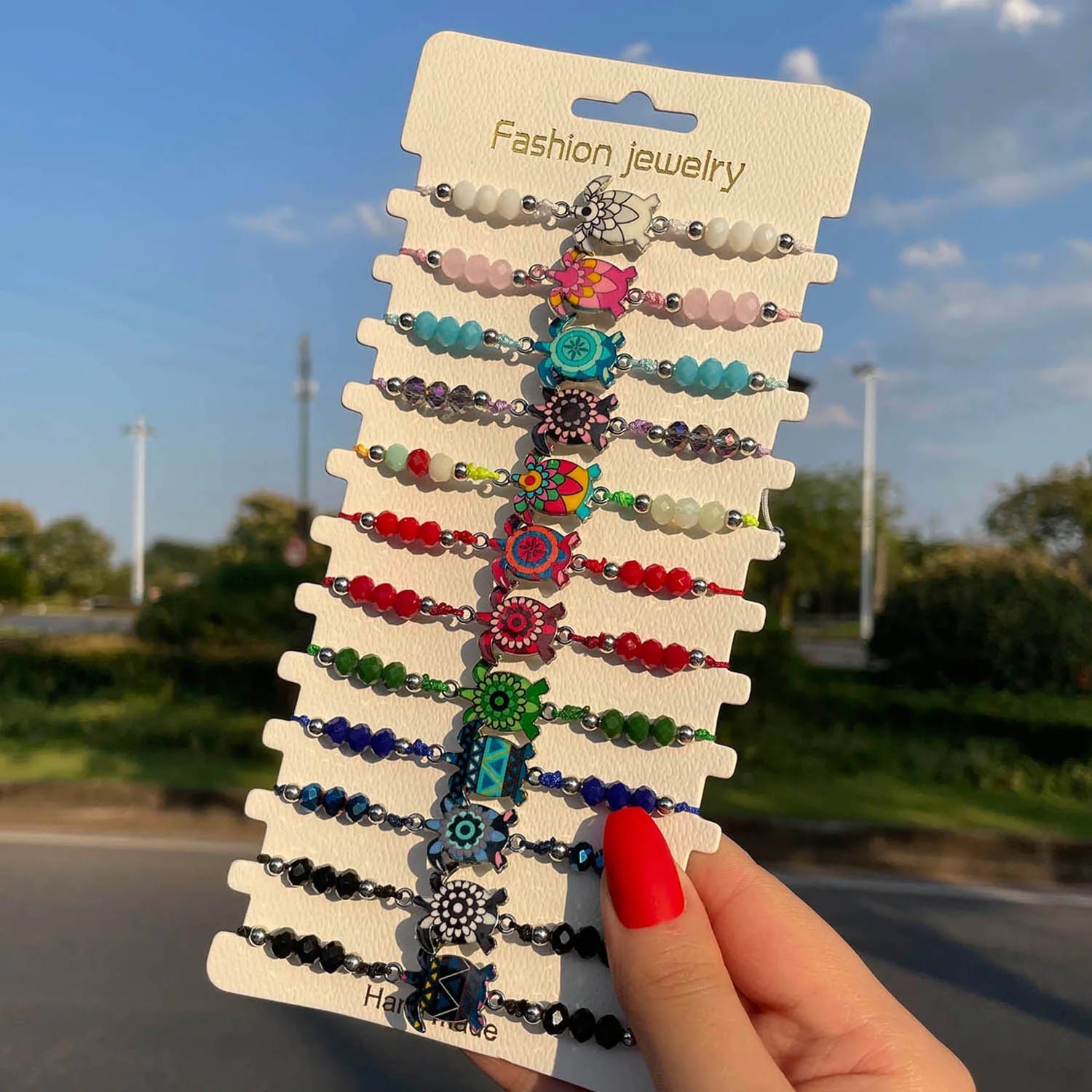 Bohemia 12pc/set Turtle Animal Charms Bracelets for Women Crystal Bead Braided Rope Chain Yoga Bracelet Anklet Jewelry Wholesale