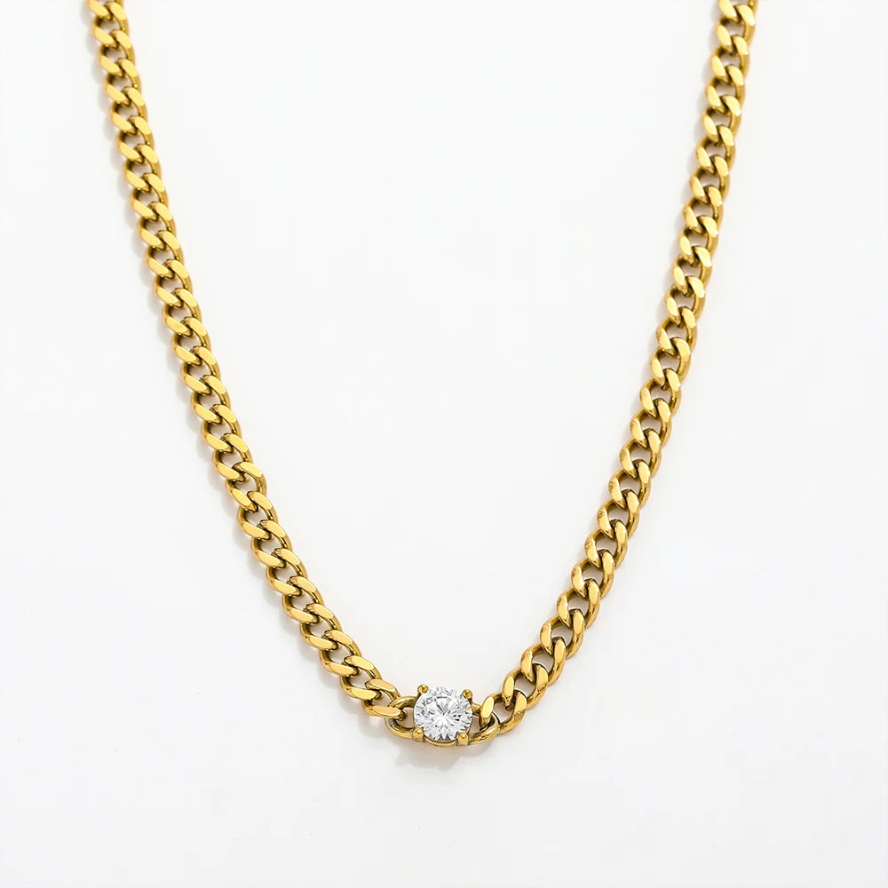 Joolim Jewelry Necklace 18K Gold Plated Zirconia Cuban Stainless Steel Necklaces Trendy Women's Charm Necklaces