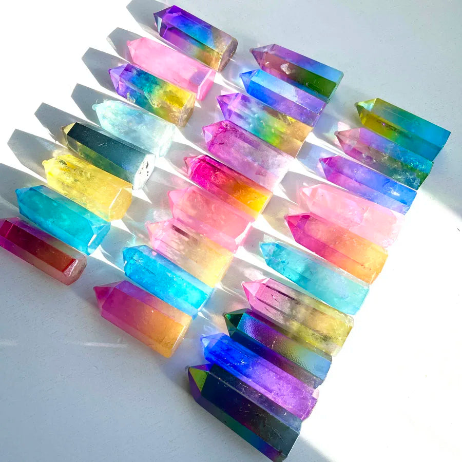 Wholesale Aura Crystal Hexagonal Prisms Healing Stones Angel Aura Quartz Crystal Tower for Healing