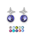 Simple fashion 925 sterling silver round crystal stud earrings creative CZ diamond butterfly stud earrings for women