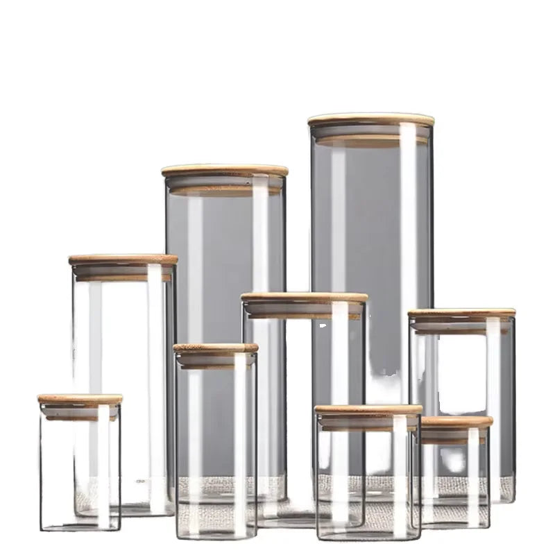 Kitchen Clear Food Storage Container Jar Airtight Glass Storage Jars With Bamboo Lids for Spaghetti Beans Flour Cereal Storage