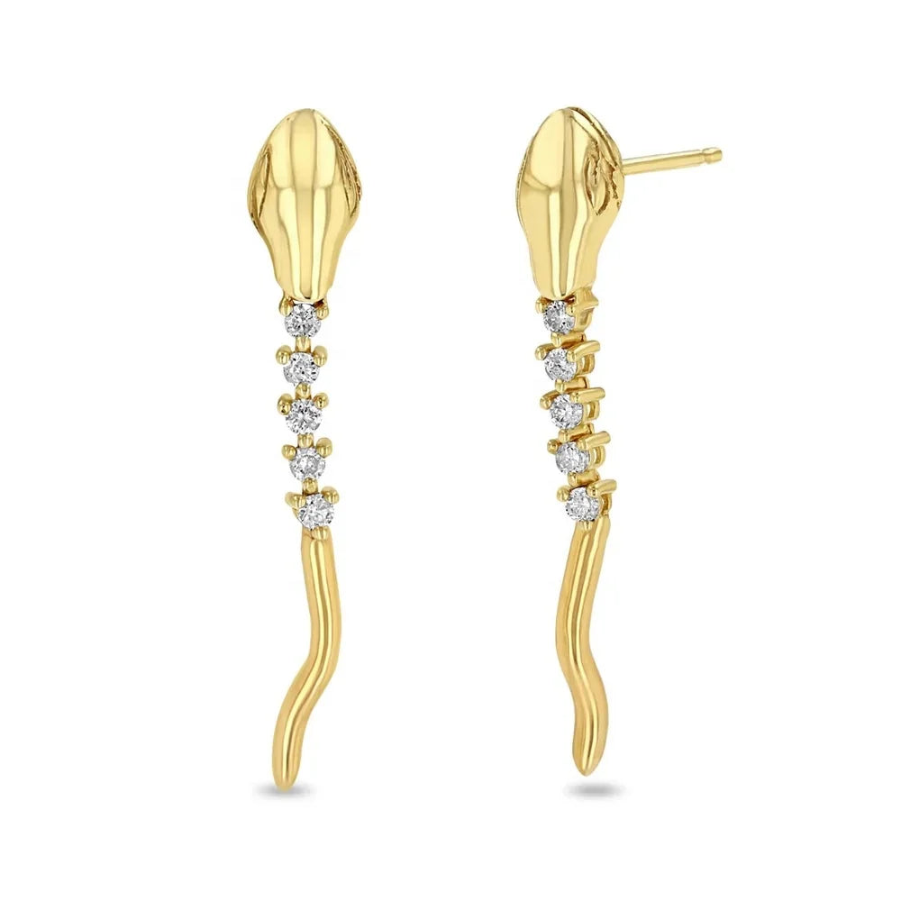 LOZRUNVE 925 Silver 18k Gold Fashion Prong Setting Diamond Long Snake Drop Earring Women