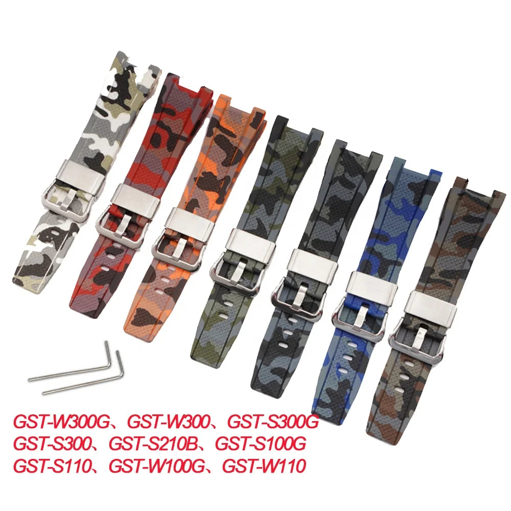 Rubber Strap Watchband for Casia GST-W300G GST-W300 GST-S300G GST-S300 GST-W100G Camouflage Replacement Wrist Band Bracelet